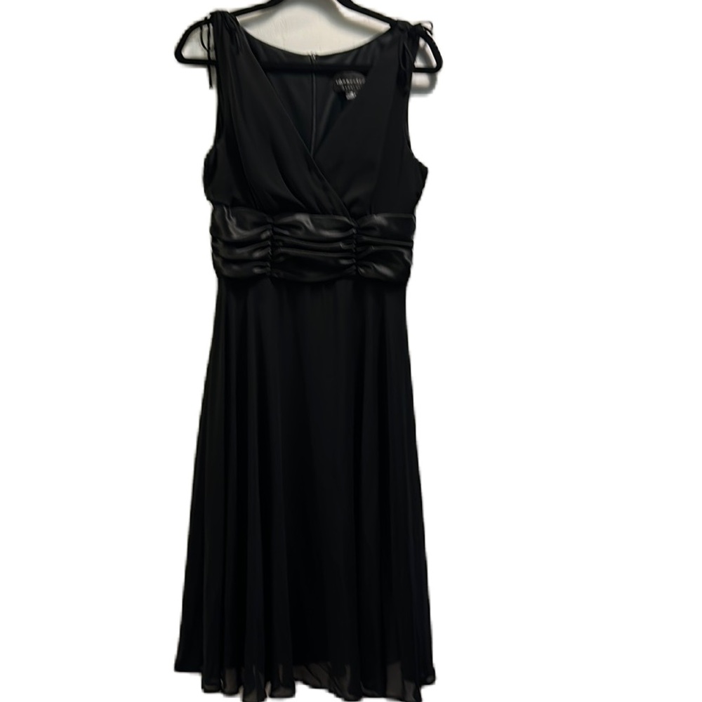 Connected Apparel Women's Lined Tea Length Dress  Black Mesh Over Black SZ 12